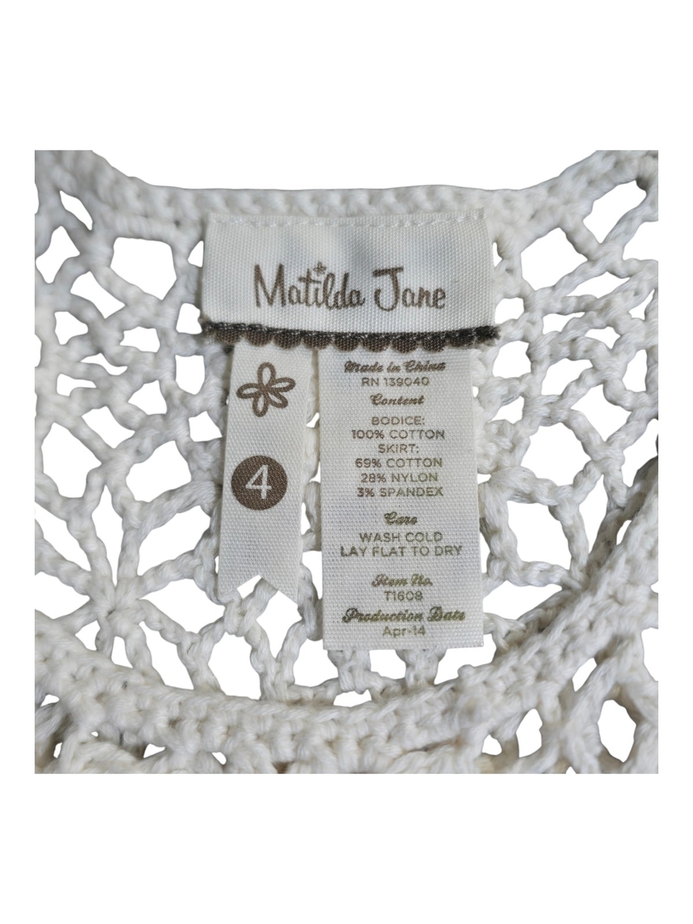 Matilda Jane Blue Floral Ivory Crochet Dress Girls Size 4 - Picture 3 of 6